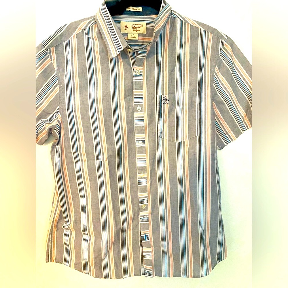 Original Penguin shirt sleeve shirt, multicolor stripped in L.